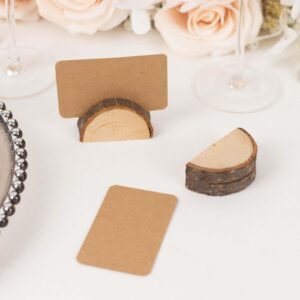 Efavormart Set of 10 Semicircle Rustic Wood Place Card Holders with Brown Paper Place Cards, Wedding Table Number Display Stands - 2.5"