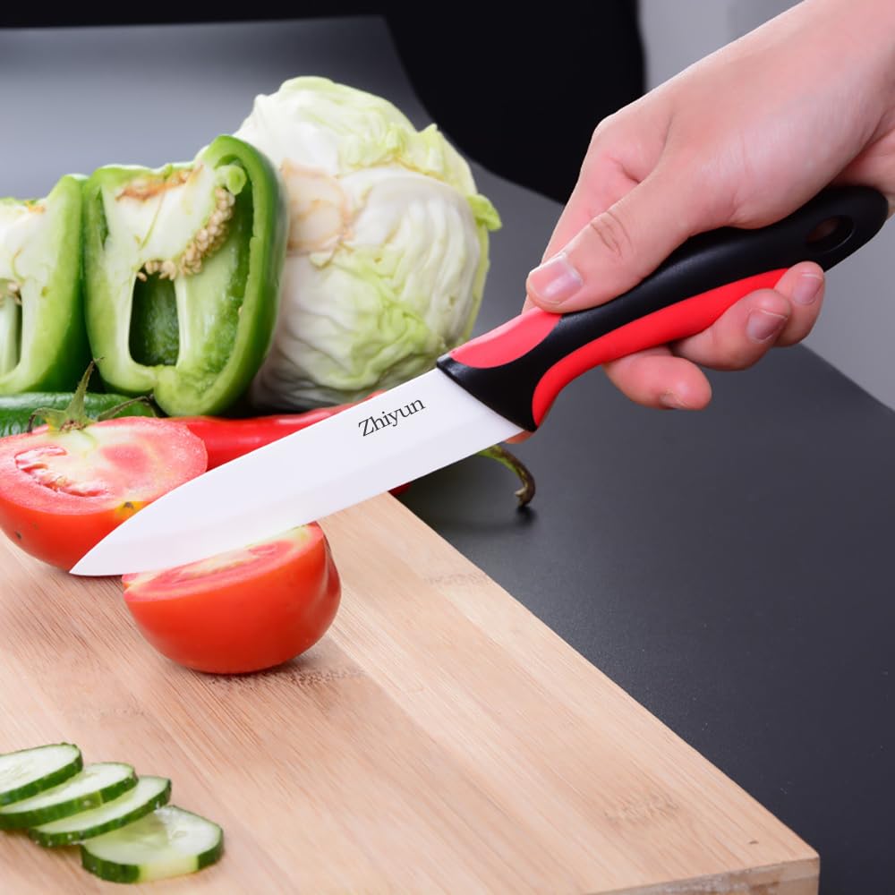 Zhiyun Paring knife 2 pcs Ceramic Knives 4 Inch Fruit Knife, Zirconia Blade with Ergonomic Comfort Handle,use for Fruit Vegetable Bread and Meat,2 knives with covers(Green and Black)