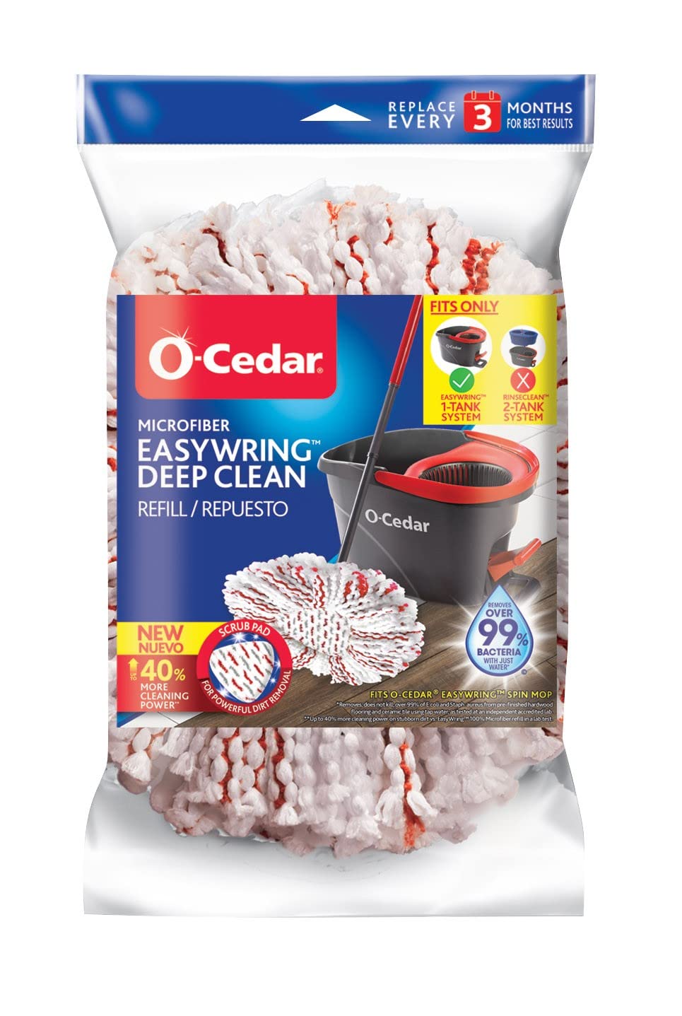 O-Cedar EasyWring Spin Mop Microfiber Refill & EasyWring Deep Clean Refill | 40% More Cleaning Power | Microfiber Mop Refill Compatible with O-Cedar EasyWring Spin Mop & Bucket System