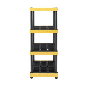 BLACK & YELLOW® 4-Tier Heavy Duty Plastic Storage Shelving Unit, 100lbs/shelf (55”H x 24”W x 20”D), for Indoor/Outdoor Organization, Modular Rack, Extremely Durable®, Made in The USA