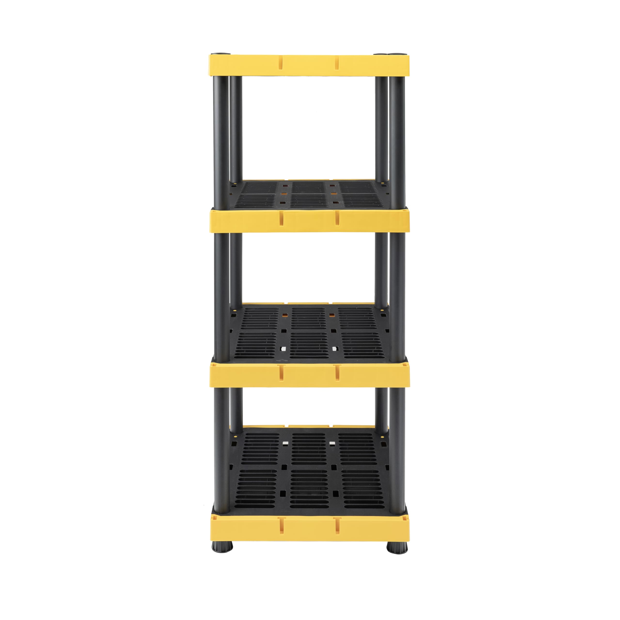 BLACK & YELLOW® 4-Tier Heavy Duty Plastic Storage Shelving Unit, 100lbs/shelf (55”H x 24”W x 20”D), for Indoor/Outdoor Organization, Modular Rack, Extremely Durable®, Made in The USA