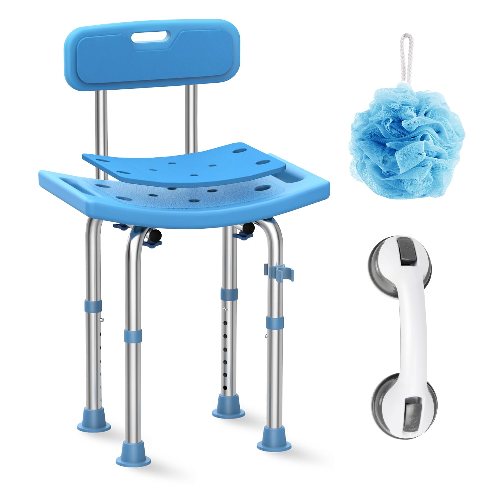 Medhelp Shower Chair with Back for Inside Shower, FSA/HSA Eligible Heavy Duty 380lbs Stainless Steel Adjustable Shower Stool, Tool Free & Anti Slip Padded Bath Seat for Elderly, Handicap & Disabled