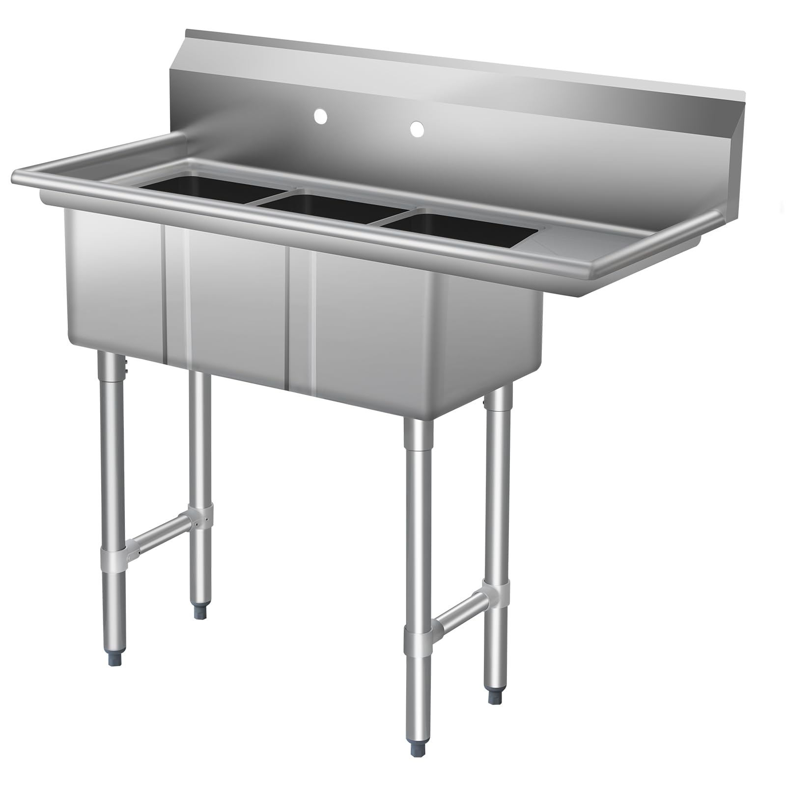 HARDURA Stainless Steel Kitchen Sink With 3 Compartments, Commercial Sink Right Drainboard Freestanding NSF Certified Utility Basin 10" L X 14" W X 10" D Bowl For Kitchen & Restaurant, Laundry Room