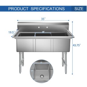 HARDURA Stainless Steel Kitchen Sink With 3 Compartments, Commercial Sink Freestanding NSF Certified Utility Basin 10" L X 14" W X 10" D Bowl For Kitchen & Restaurant, Laundry Room