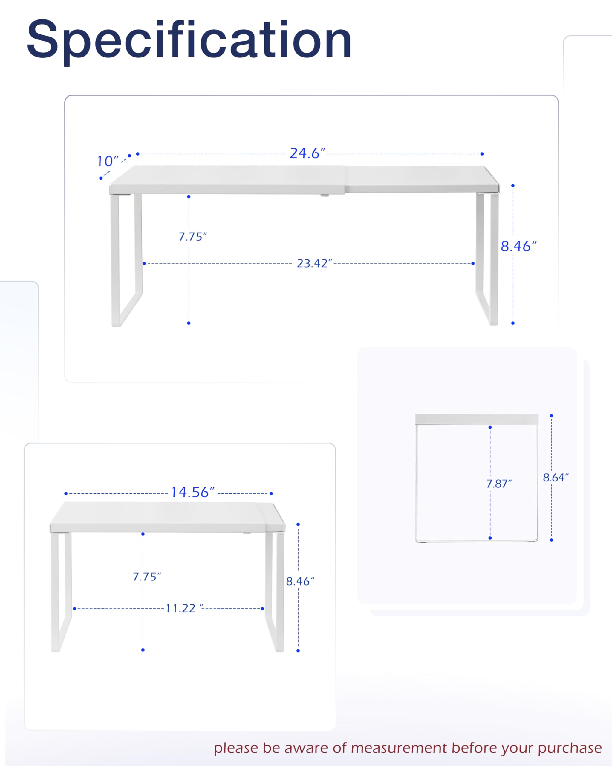 Nxconsu Cabinet Shelf Expandable Organizer Riser Rack for Kitchen Pantry Cupboard Under Sink Countertop Home Organization Extra Storage Space Saver Heavy Duty Metal Edgeless Design White Large