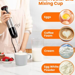 Brigii 800W Hand Blender, Immersion Hand Blender with 5 Mixing Speed, Handheld Blender Set including Blending Shaft, Food Chopper, Egg Whisk, Milk Frother, and Mixing Cup-Black