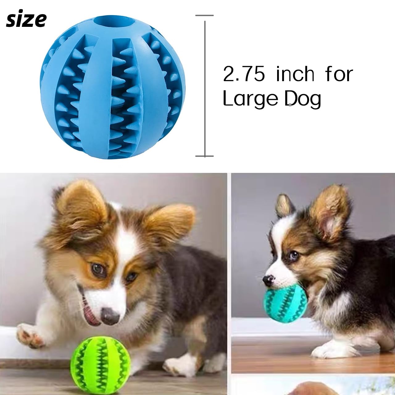 Green Hut 3 Pack 2.75" Interactive Dog Toys, Dog Toys Ball, Durable Dog Puzzle Toys, Teeth Cleaning Dispensing Dog Toys, Feeder Chew Tooth Cleaning Ball, Bite Resistant Toy Ball for Large Dogs