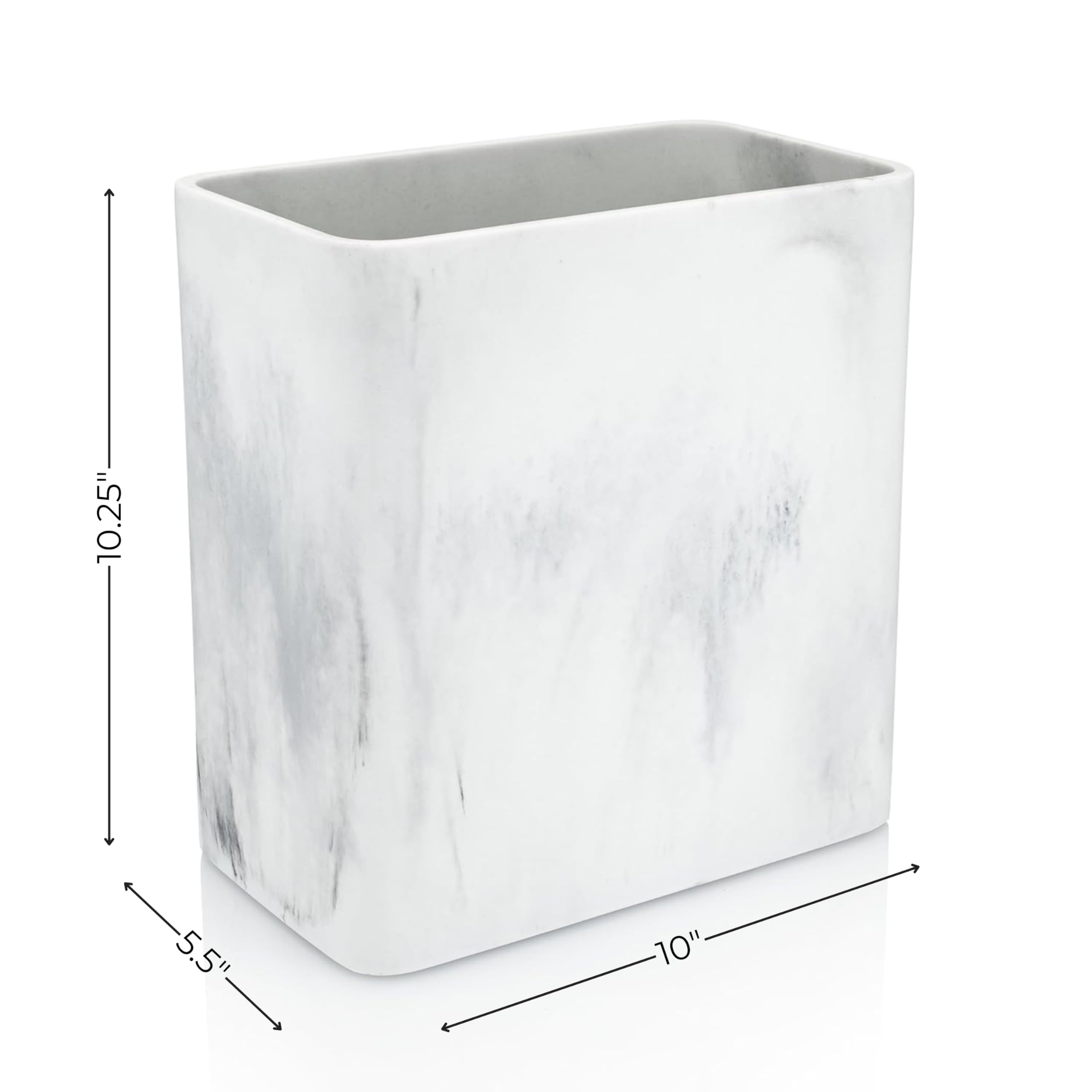 Essentra Home Marble Rectangular Trash Can for Home Office, Bedroom, Bathroom, Kitchen - 2.4 Gallon, 9 Liter Capacity - Fits in Narrow, Compact Spaces - Stable, Durable Polyresin