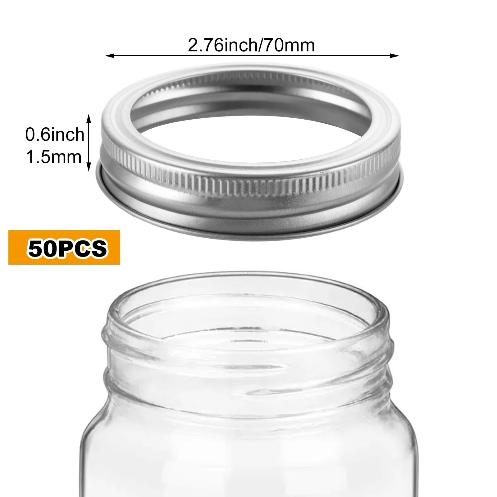 LOYORTY 50PCS 70mm Regular Mouth Canning Rings, Silver Mason Jar Rings Regular Mouth, Rust Resistant Mason Jar Replacement Rings for Mason Jar, Canning Lids, Storage