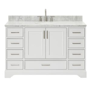 ariel stafford 55 inch single oval sink vanity with carrara white marble countertop w/0.75" edge in white