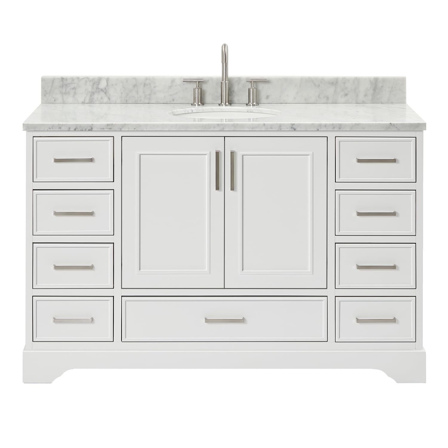 ARIEL Stafford 55 Inch Single Oval Sink Vanity with Carrara White Marble Countertop W/0.75" Edge in White