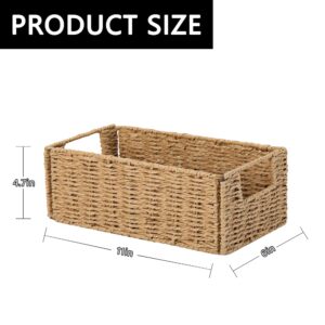 Toilet Paper Basket, Airsnigi 6 Pack Wicker Storage Basket Paper Rope Wicker Baskets with Handles, Small Wicker Storage Baskets for Organizing Shelves - Beige