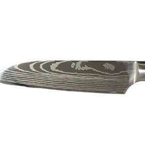 Damascus Kitchen Knives Set of 5 – Razor-Sharp Steel, Laser-Cut Damascus Pattern, Includes Chef Knife, Santoku, Nakari & Paring Knife for Precision Cutting in Home or Professional Kitchens