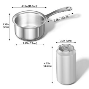 Macevia Mini Sauce Pan with Lid,Stainless Steel Butter Warmer Mini Pan Cooking Sauce Stay-Cool Handle For All Stoves Multipurpose Use for Home Kitchen or Restaurant (13.8oz/320ml) - Silver