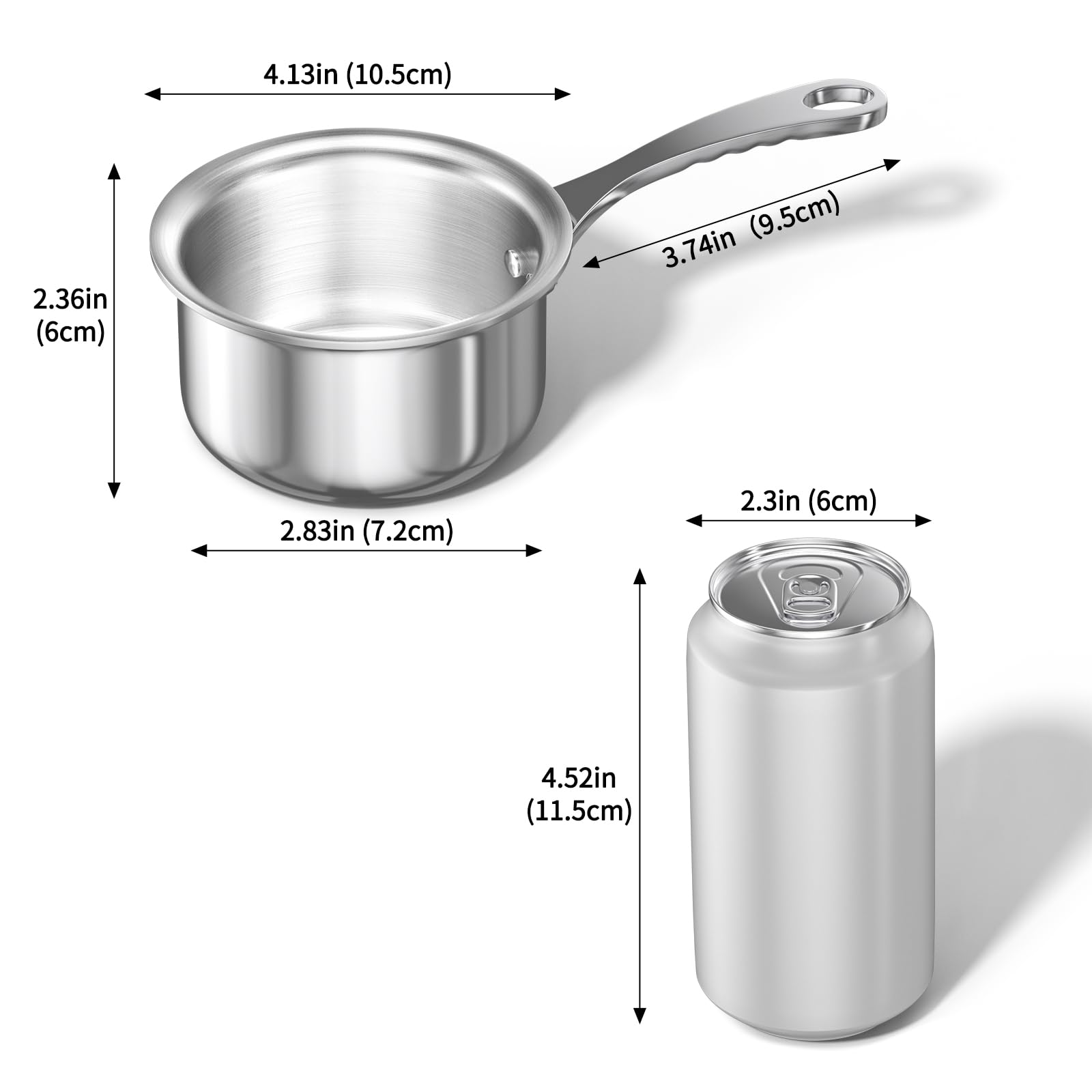 Macevia Mini Sauce Pan with Lid,Stainless Steel Butter Warmer Mini Pan Cooking Sauce Stay-Cool Handle For All Stoves Multipurpose Use for Home Kitchen or Restaurant (13.8oz/320ml) - Silver