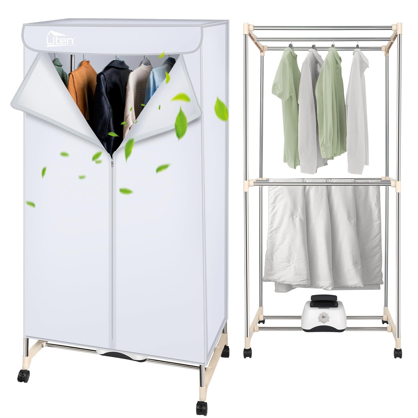 Uten Clothes Dryer, 1500W Clothes Dryer Machine with Timer, Laundry Drying Wardrobe, Electric Clothes Drying Rack and Dryer for Apartments, Home