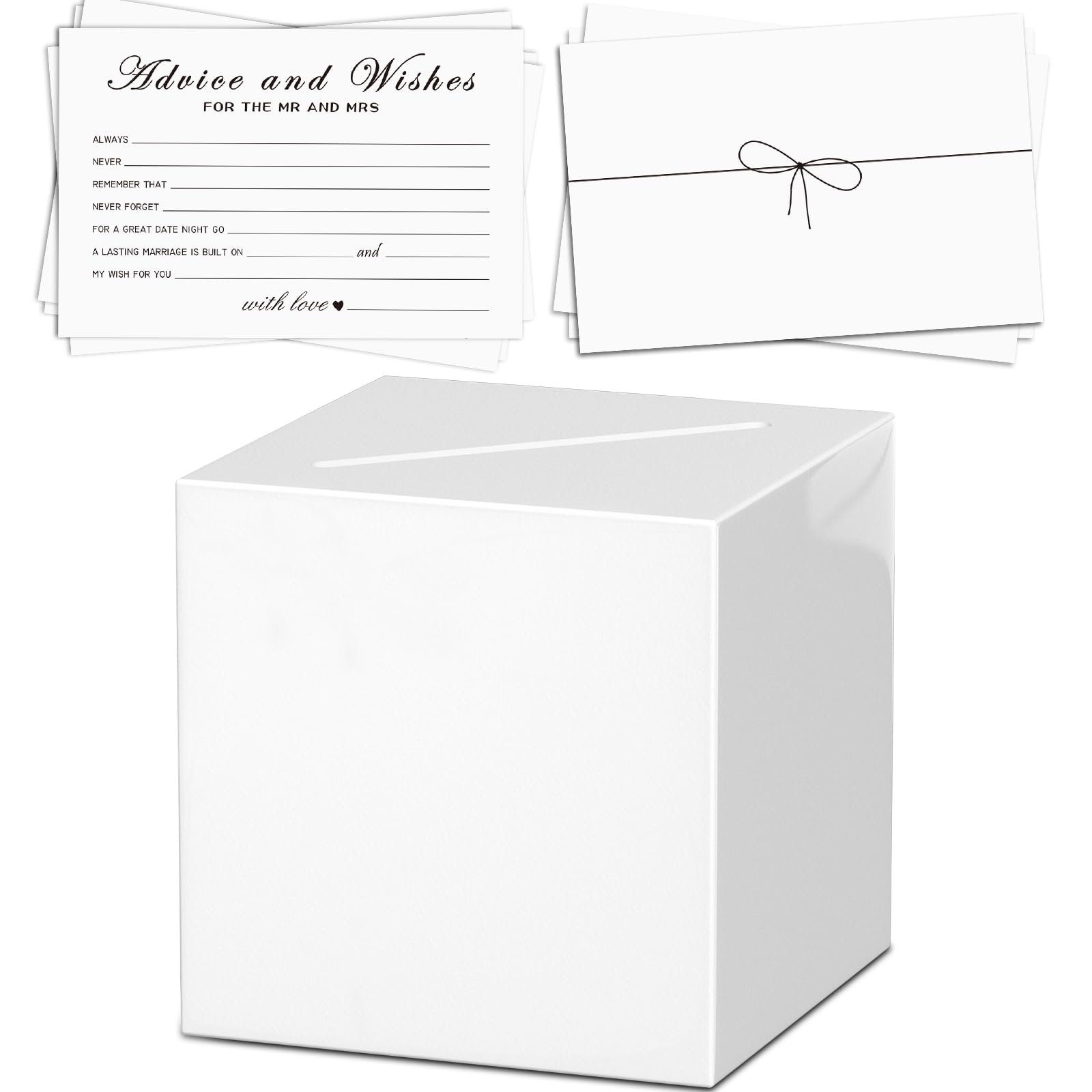 LATTYSY Wedding Advice Cards and Box Set-50pcs Wedding Advice Cards for the Mr and Mrs 1pcs Wedding Memory Box for Bridal Shower Decor, Essential Wedding Decorations for Bride and Groom