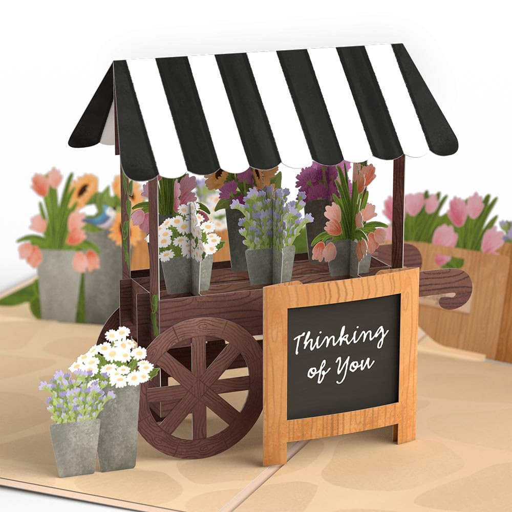 Lovepop Thinking of You Flower Cart Pop-Up Card - Fun 3D Greeting Card Gift - Makes the Perfect Sympathy Card and Thank You Card - Measures 5" x 7"