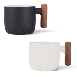 zurucily 2 oz ceramic espresso cups with wooden handle espresso cups set of 2, small tea cups