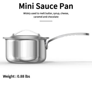 Macevia Mini Sauce Pan with Lid,Stainless Steel Butter Warmer Mini Pan Cooking Sauce Stay-Cool Handle For All Stoves Multipurpose Use for Home Kitchen or Restaurant (13.8oz/320ml) - Silver