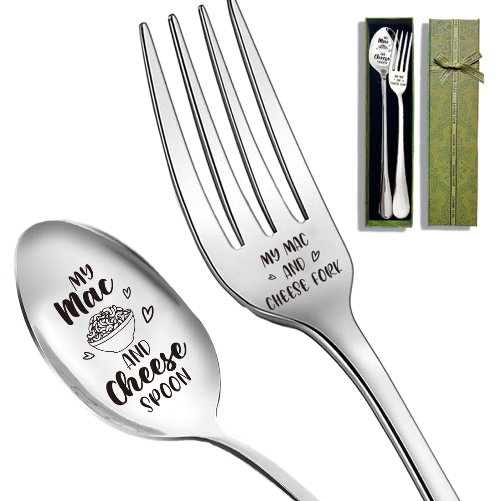 2Pcs My Mac and Cheese Funny Stainless Steel Spoon Fork Set for Mac and Cheese Lovers Friends Sister Birthday Valentine Christmas Thanksgiving Graduation Housewarming Gifts