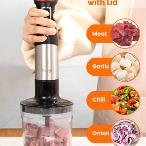 Brigii 800W Hand Blender, Immersion Hand Blender with 5 Mixing Speed, Handheld Blender Set including Blending Shaft, Food Chopper, Egg Whisk, Milk Frother, and Mixing Cup-Black