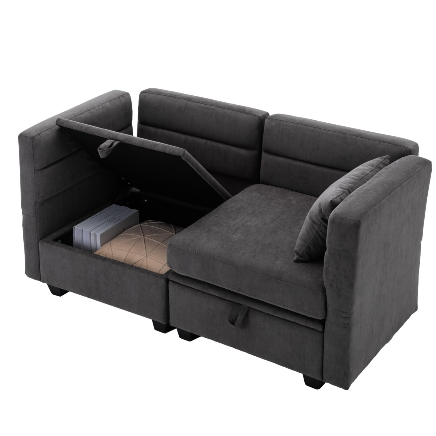 asunflower Modular Loveseat Couch with Storage Seat, Office Sofa Couch Small Sofa with Chaise Convertible 2 Seat Couch for Bedroom,Living Room, Dark Grey