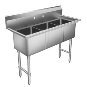 hardura stainless steel kitchen sink with 3 compartments, commercial sink freestanding nsf certified utility basin 10" l x 14" w x 10" d bowl for kitchen & restaurant, laundry room