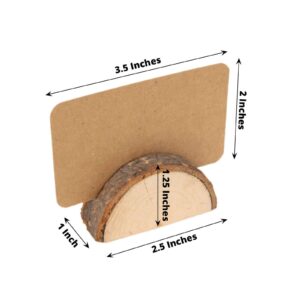 Efavormart Set of 10 Semicircle Rustic Wood Place Card Holders with Brown Paper Place Cards, Wedding Table Number Display Stands - 2.5"