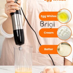 Brigii 800W Hand Blender, Immersion Hand Blender with 5 Mixing Speed, Handheld Blender Set including Blending Shaft, Food Chopper, Egg Whisk, Milk Frother, and Mixing Cup-Black