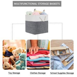 Typutomi 4 Pack Cube Storage Bins, 11x11 Inch Fabric Storage Cubes Collapsible Sturdy Linen Storage Bins Cloth Organizer Baskets with Cotton Rope Handle for Home,Office,Nursery,Toys(Grey White)