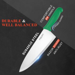 BOLEXINO 10 inch Japanese High Carbon Stainless Steel Chef Knife, Professional Sharp Wide Cook Knife with Non-slip Ergonomic Handle, for Kitchen Home Restaurant (Green)