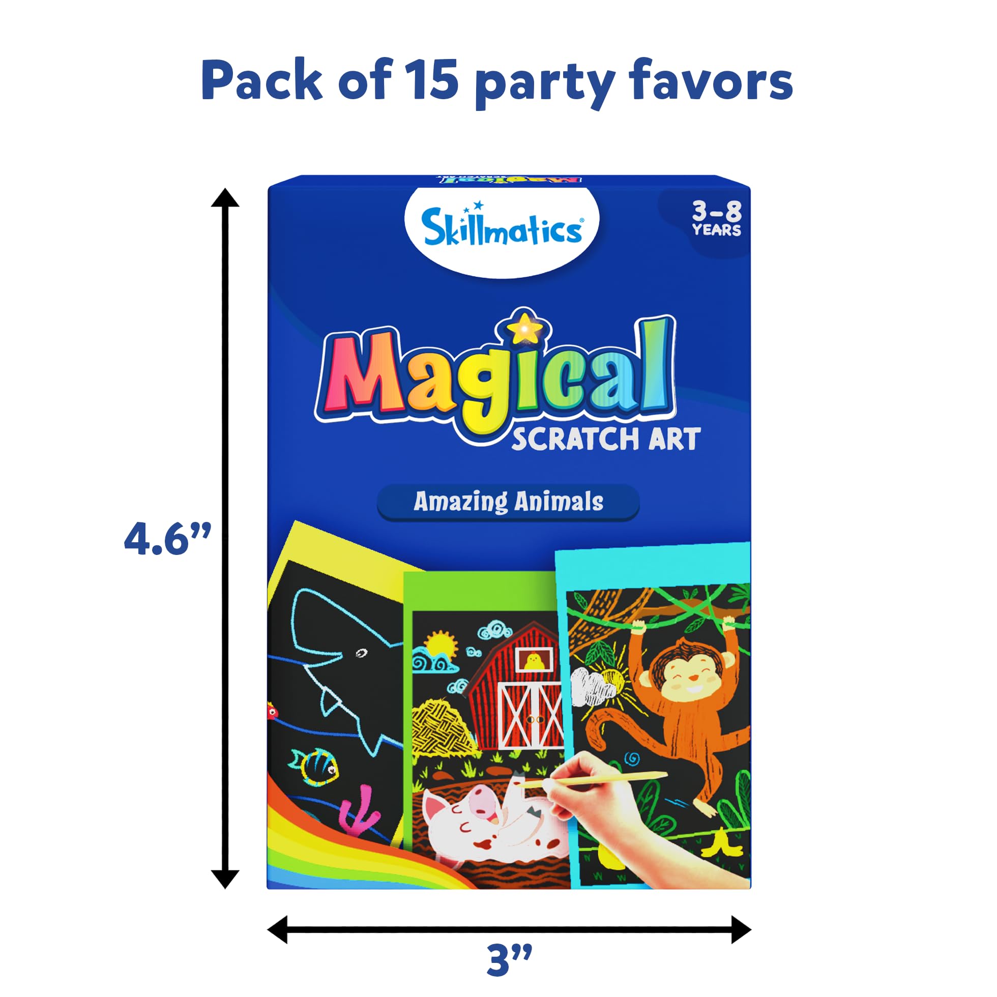 Skillmatics Party Favors (Pack of 15) - Magical Scratch Art Set for Kids, Animals, Goodie Bag, Stocking Stuffers, DIY Craft Activity, Christmas Gifts for Girls, Boys Ages 3, 4, 5, 6, 7, 8