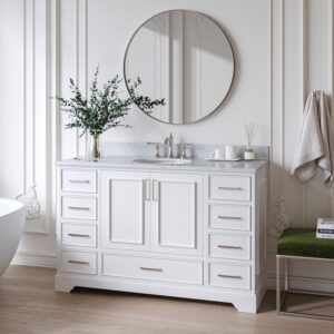 ARIEL Stafford 55 Inch Single Oval Sink Vanity with Carrara White Marble Countertop W/0.75" Edge in White