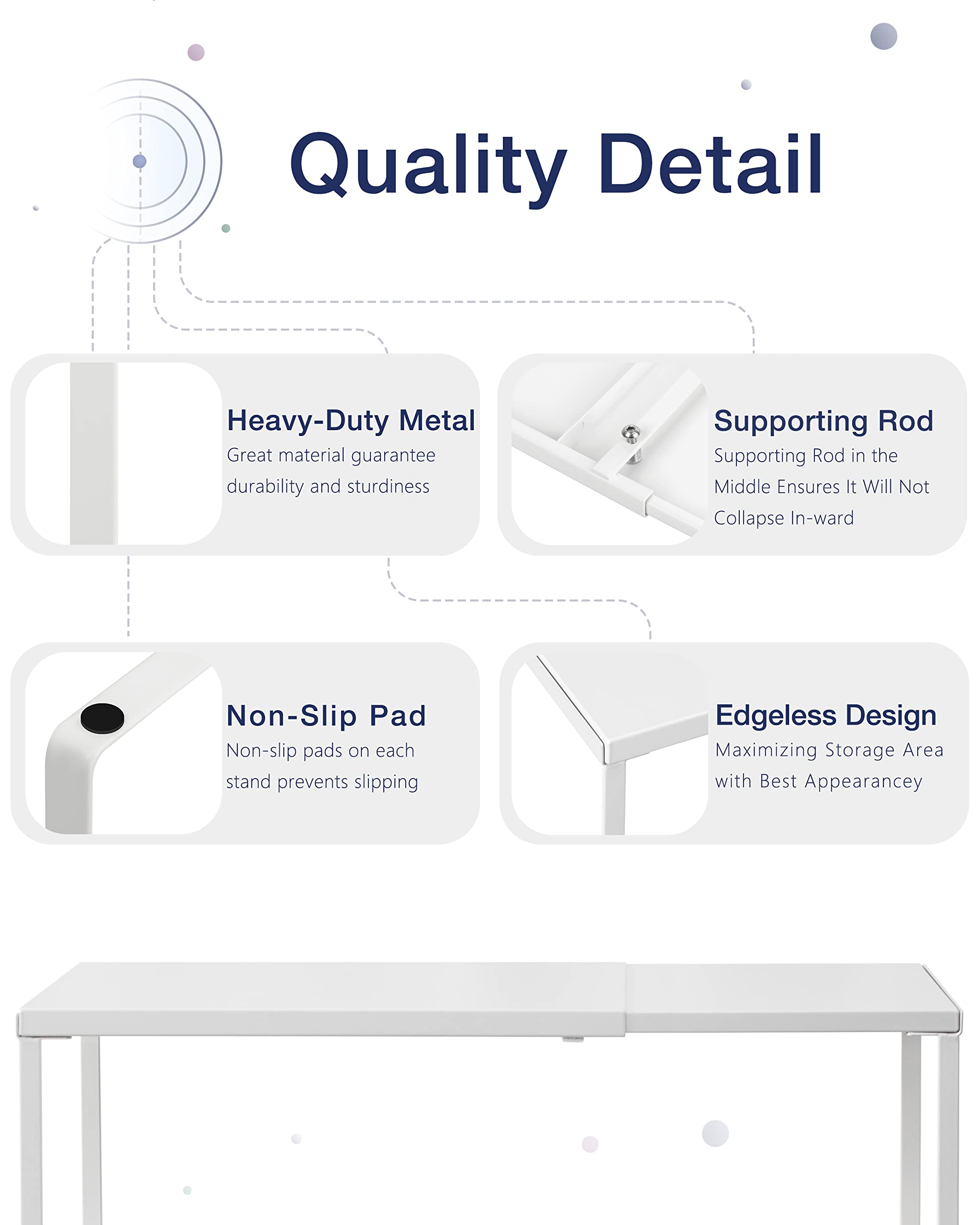 Nxconsu Cabinet Shelf Expandable Organizer Riser Rack for Kitchen Pantry Cupboard Under Sink Countertop Home Organization Extra Storage Space Saver Heavy Duty Metal Edgeless Design White Large