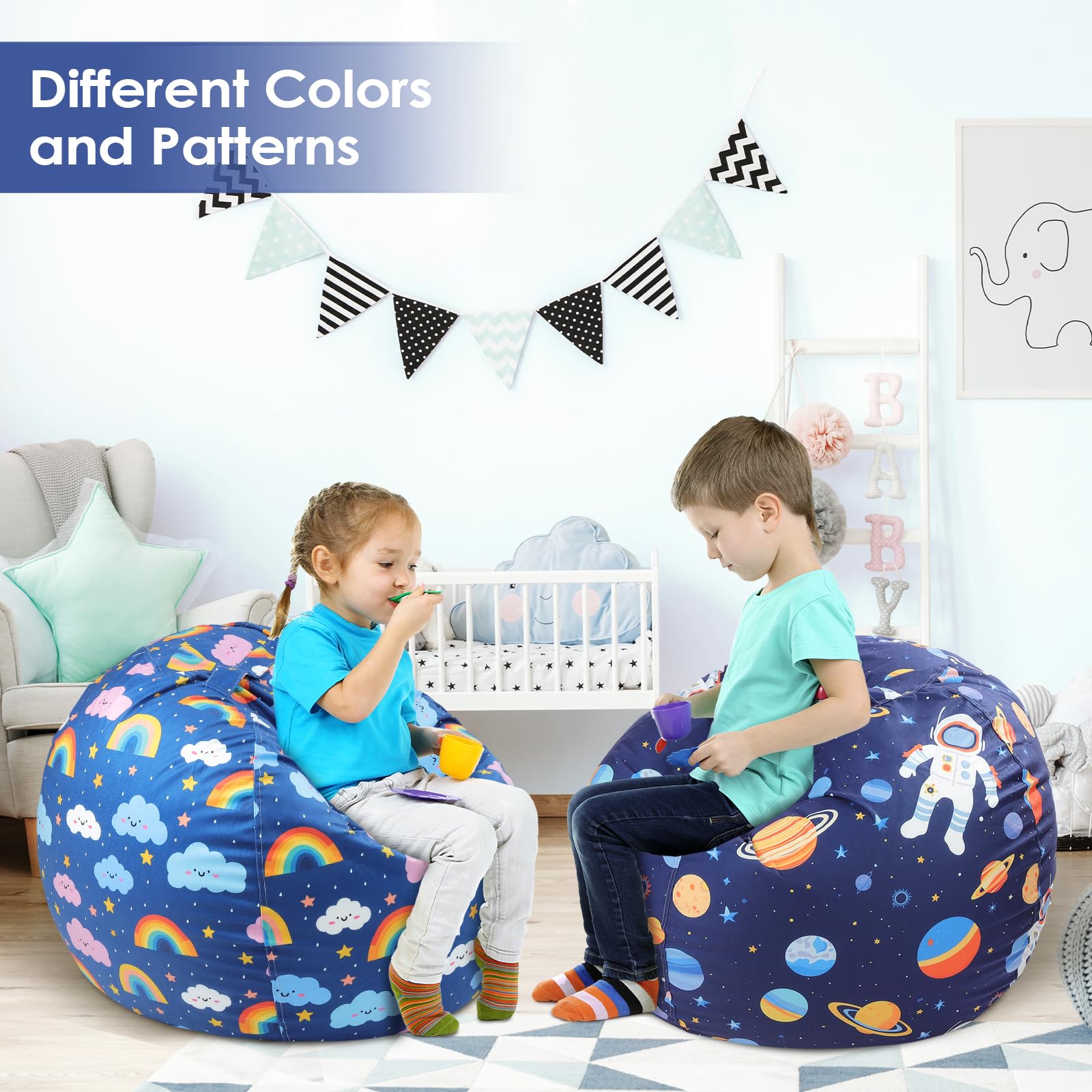 Decalsweet Bean Bag Chair for Kids Stuffed Animal Storage Beanbag Chairs,Toddler Toy Storage Organizer for Girls and Boys,32'' Cover（No Filling) Only,Upgraded Materials