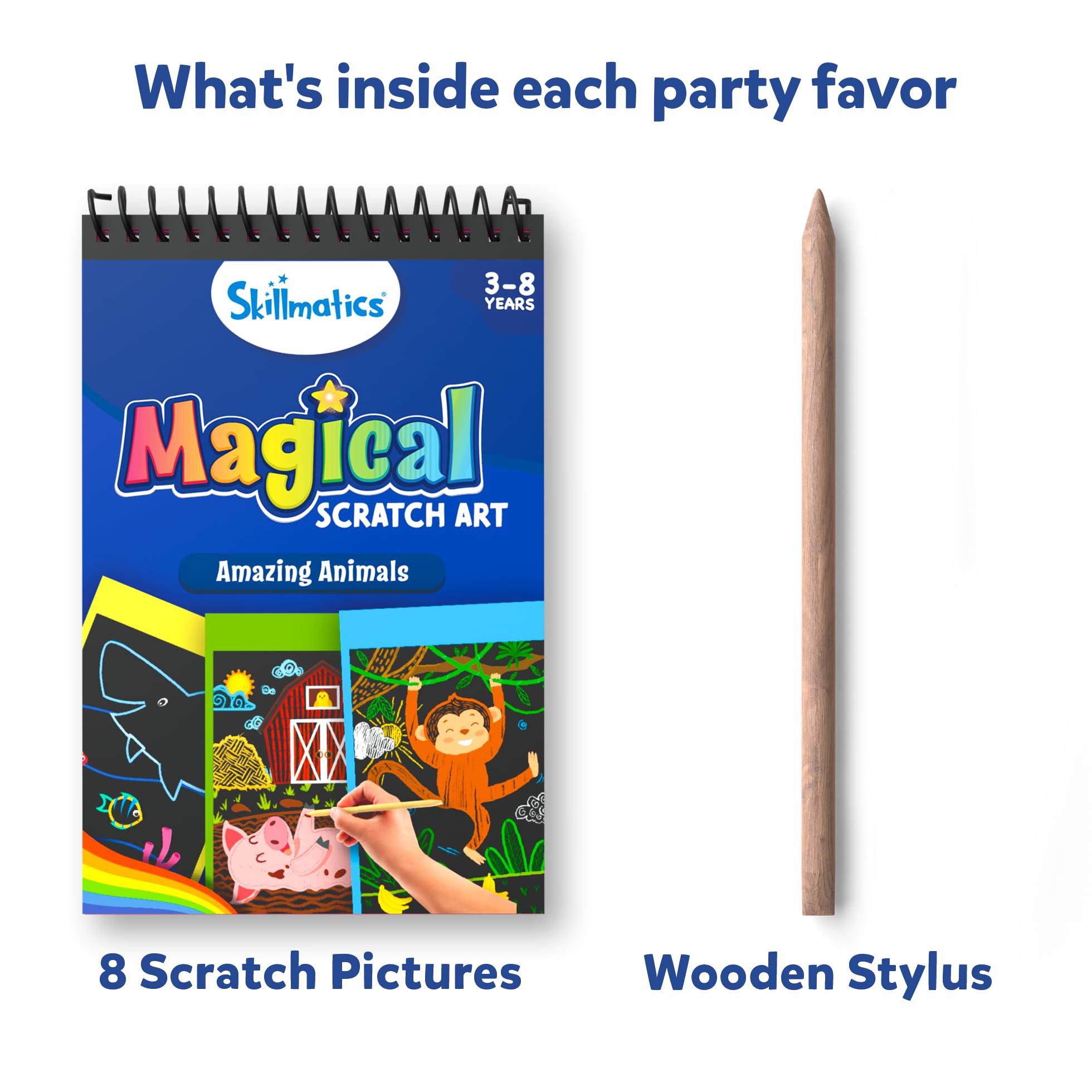 Skillmatics Party Favors (Pack of 15) - Magical Scratch Art Set for Kids, Animals, Goodie Bag, Stocking Stuffers, DIY Craft Activity, Christmas Gifts for Girls, Boys Ages 3, 4, 5, 6, 7, 8