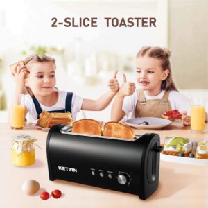 Long Slot Toaster 2 Slice,Cancel Reheat Defrost Functions,Removable Crumb Tray,6 Browning Settings,Extra Wide Long Slots,Stainless Steel,Black