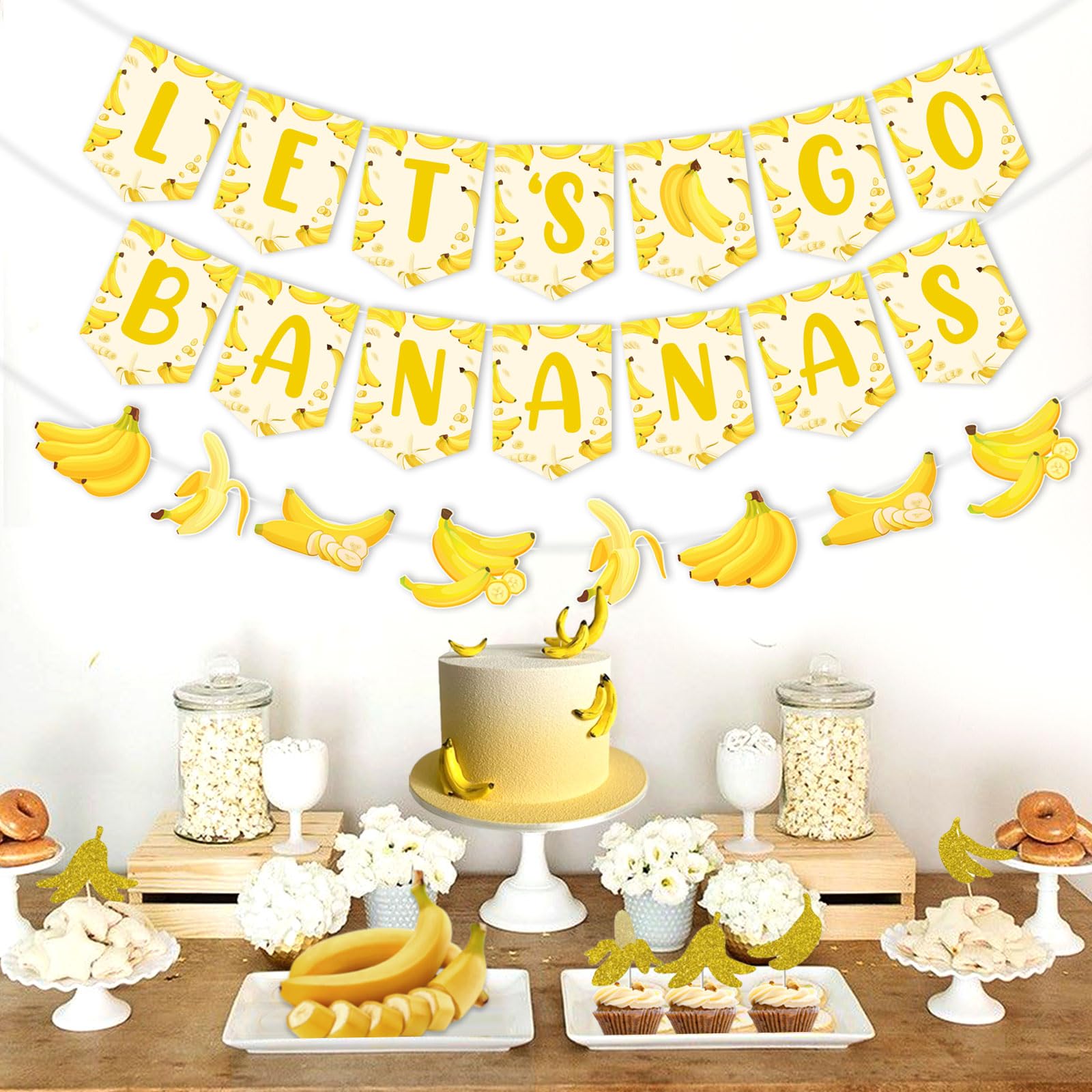 Banana Birthday Decorations Let's Go Bananas Banner Gold Banana Theme Garland for 1st Birthday Baby Shower Banana Fruit Themed Party