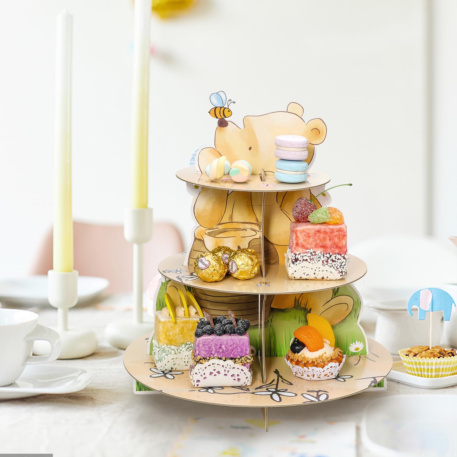 CORODER Winnie Cupcake Stand Holder 3 Tier Party Decorations Winnie Theme Party Supplies For Baby Shower Birthday Party