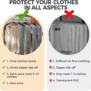 4 pack 40" Clear Garment Bags for Hanging Clothes, Suit Bags for Closet Storage, Clothing Storage, Garment Bags for Travel Covers with 4" Gussets for Coats, Shirts, Jackets, Sweater