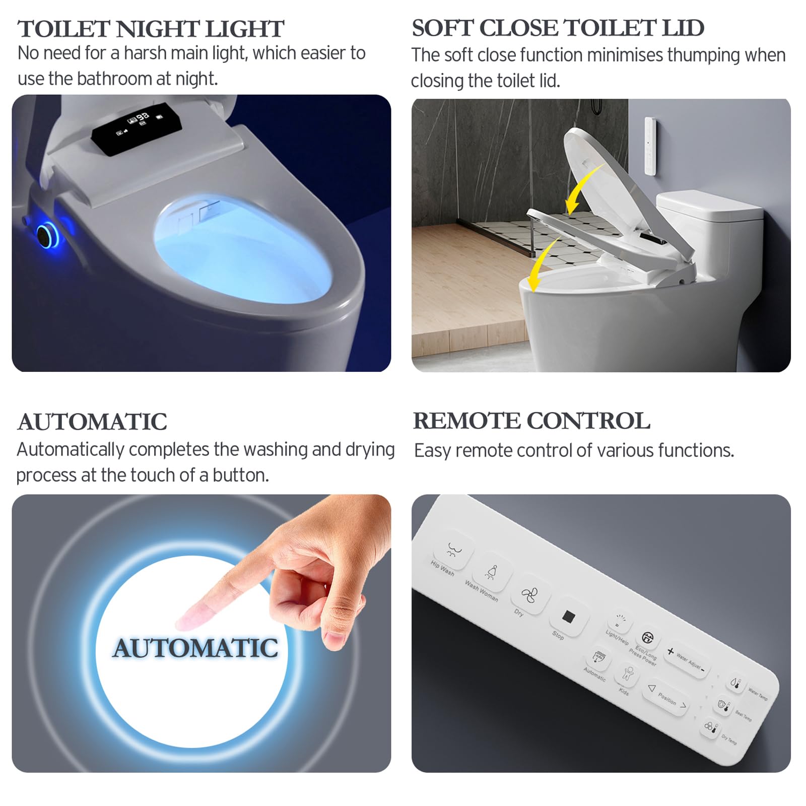 XCQQ Bidet Toilet Seat Round, Bidet with Warm Water and Air Dryer, Heated Toilet Seat, Multiple Spray Modes for Family Members, Self Cleaning Nozzle, Night Light, Remote Control