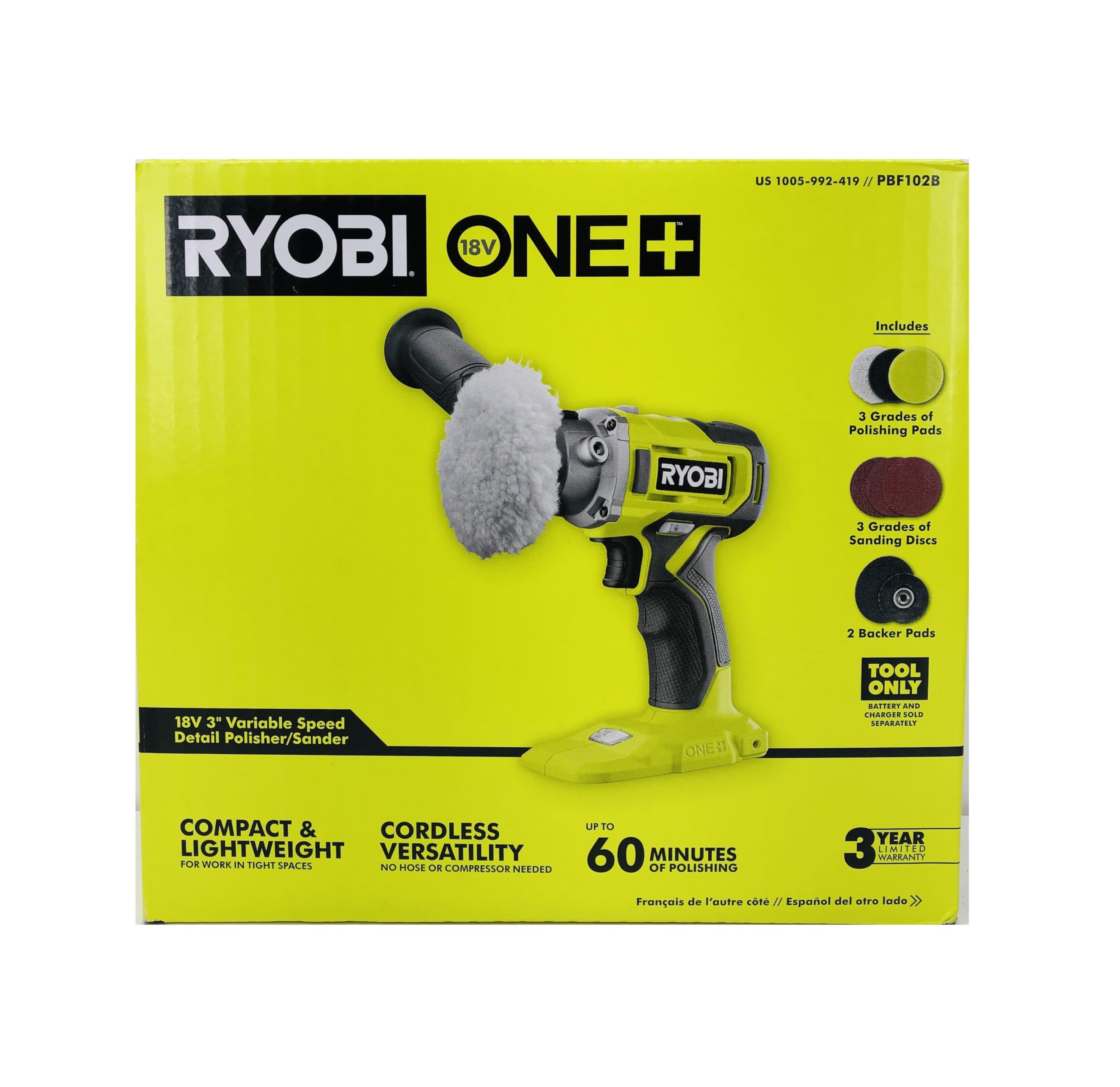 RYOBI 18V Cordless 3 in. Variable Speed Detail Polisher/Sander Kit with (1) Battery and Charger - Bulk Packaged