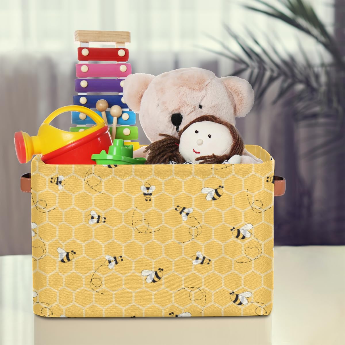 Bumble Bee Basket for Kid Foldable Closet Storage Bins Rectangle Storage Box 15 x 11 x 9.5 Inch Collapsible Storage Bin for Home Closet Shelf Bedroom Halloween Party Decor