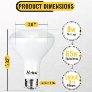 Halco ProLED BR30 Flood Led Light Bulbs, Dimmable, 8W 650 Lumens, 3000K Warm White 25000 Houers E26 Base, UL CRI 80 6-Pack