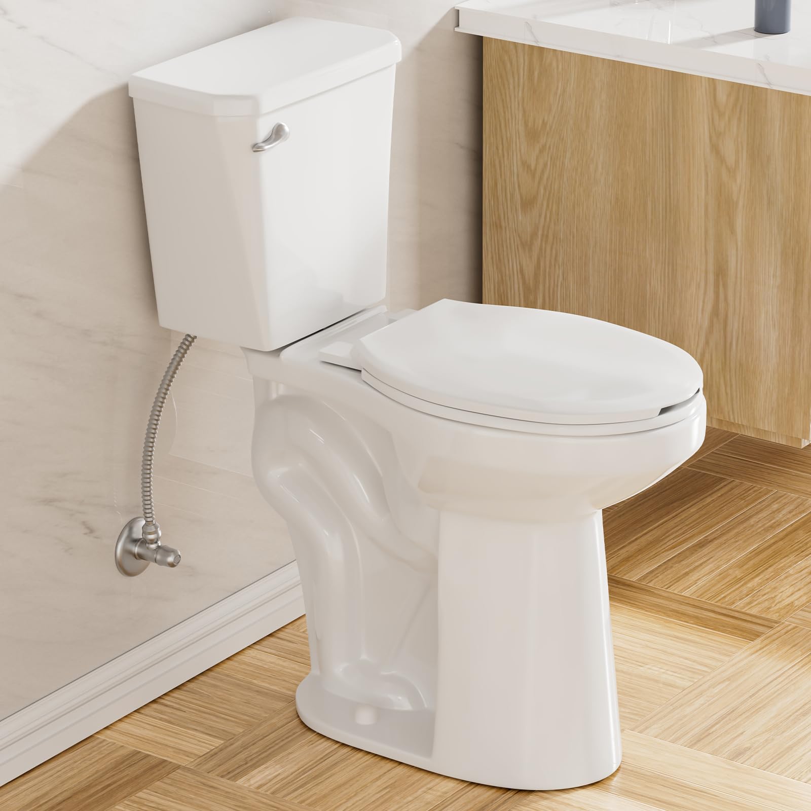 SUPERFLO High Toilets For Seniors 21 Inch| Elongated Extra Tall Toilets With 1.28 GPF Single Flush | 12 Inch Rough In Toilets For Bathrooms Tall Height Suitable For Tall Person & Disabled