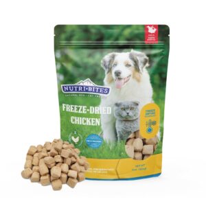 nutri bites freeze dried chicken dog & cat treats | healthy pet training treats or food topper | all natural, 1 single animal protein, high protein | premium bulk value pack, 22 oz