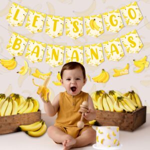 Banana Birthday Decorations Let's Go Bananas Banner Gold Banana Theme Garland for 1st Birthday Baby Shower Banana Fruit Themed Party