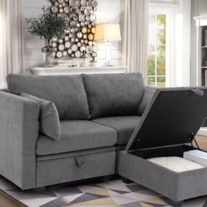 asunflower Modular Loveseat Couch with Storage Seat, Office Sofa Couch Small Sofa with Chaise Convertible 2 Seat Couch for Bedroom,Living Room, Dark Grey