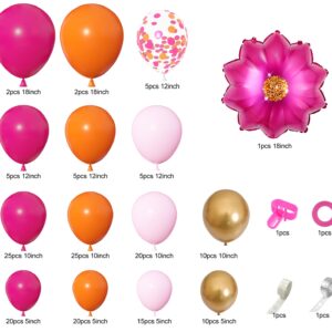 Ouddy Life 175Pcs Hot Pink and Orange Balloons Arch Garland Kit, Pink and Orange Party Decorations with Gold Balloons Foil Flowers for Women Wedding Bridal Tropical Bachelorette Birthday Decor